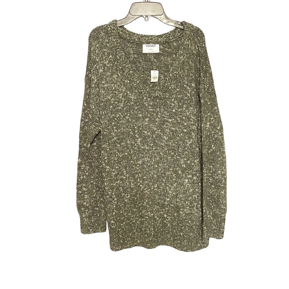 New Old Navy Green & White Knit Long Sleeve Tunic Pull On Sweater Women's Medium